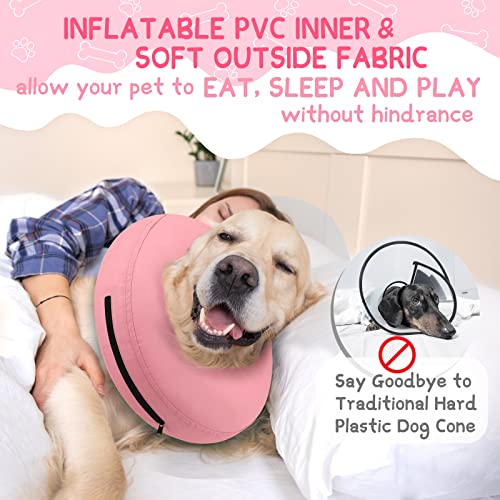 Inflatable Dog Cone Collar Alternative After Surgery (Solid Pink / XXL(Neck 18.5"-23.5"))
