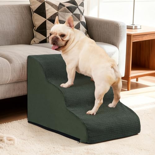 Dog Stairs for Small Dogs and Cats (Green / Standard 3-Step 15.7"H)