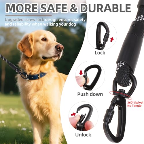 Reflective Short Dog Leashes 3 Pack for Walking and Training (Black / 1FT+1.5FT+2.5FT)