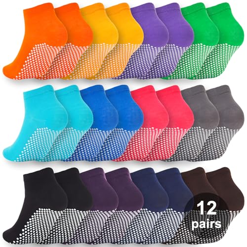 12 Pairs Grip Socks for Women & Men (5.5-9 / Dot Pattern/Multicolor(12 Pairs))