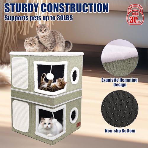 2 Story Cat House for Indoor Cats (Green / Double)