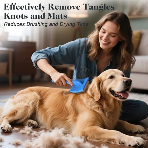 2PCS Slicker Brush for Dogs & Pet Comb (Blue / Gentle Large)