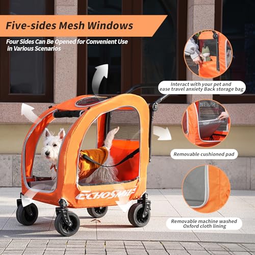 4 Wheel Pet Stroller for Dogs & Cats (Orange)