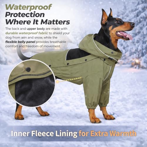 Fleece Lined Dog Raincoat with Removable Hood (Sage Green Fleeced / XS (Back 10.5"))