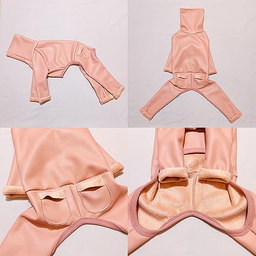 D Doggy Star Italian Greyhound Coat Stretchable Artificial Leather Fleece Lining Clothes Whippet for Dog (3XL / Leather Pink)