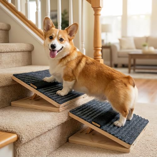 2 Pack Wooden Adjustable Dog Stairs Ramps
