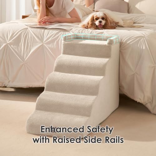 5 Step Curved Dog Stairs for High Beds 20.7" H (Beige / 35.4"l X 15.7"w X 22.7"h)