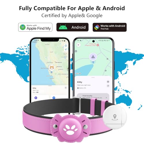 2-in-1 GPS Tracker for Cats: Smart Pet Collar with Real-Time Tracking,No Monthly Fee/Subscription (iOS & Android) Waterproof, Anti-Lost,365-Day Long Battery Life GPS Tracker Cat Collar (Pink) (Pink)
