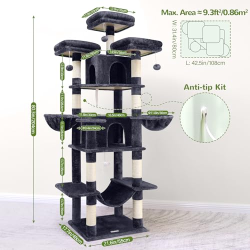 Big XXL Cat Tower for Indoor Multiple Cats (Dark Grey / 80inch)