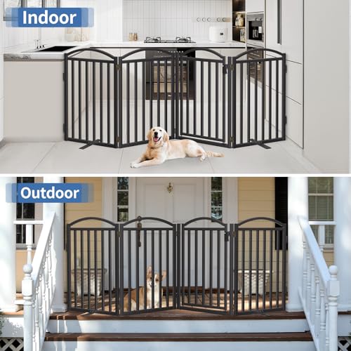Metal Freestanding Dog Gates (Black / 80''W × 32''H)
