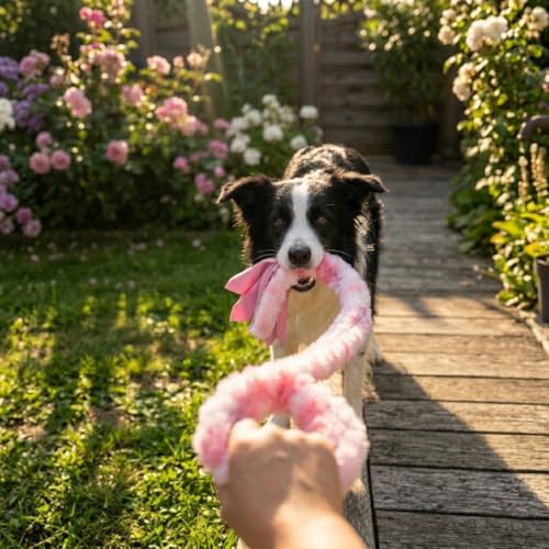 Braided Fleece Dog Tug Toy (Pink/Faux Fur)