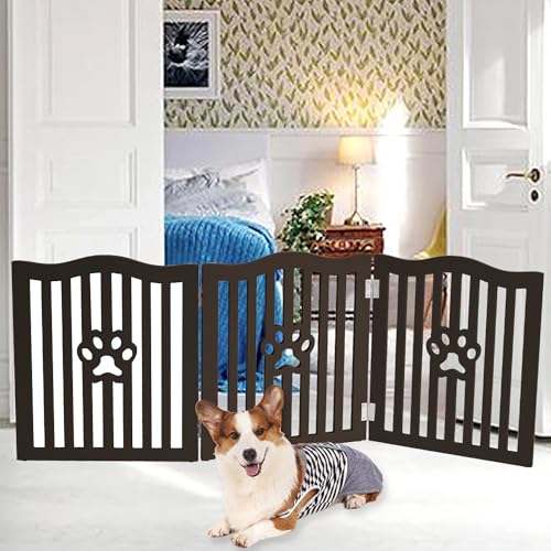 Pet Gate Wooden Free Espresso Standing Dog Gate (Small Espresso)