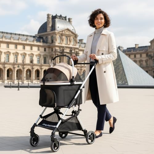 Small Pet Stroller for Dogs & Cats Under 20 lb with Detachable Carrier