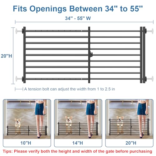 Dog Gate with Door (Black / 20''H × 34''- 55''W)