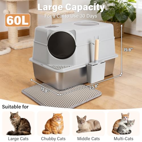 Stainless Steel Litter Box with Lid (X-Large (Enclosed))
