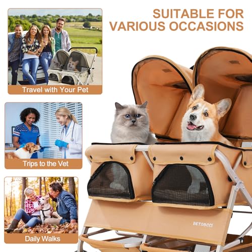 Double Pet Stroller for 2 Small Dogs & Cats (Khaki)