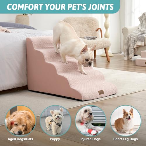 Extra Wide Dog Stair for Small Dog (Pink / Extra Wide:19.7"x33"x22.4")