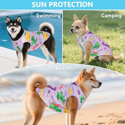 2Pack Dog Shirts for Small Dogs Breathable Mesh Tank Top (Small (4-7lbs) / 3# 2Pack (Dinosaur+Purple))