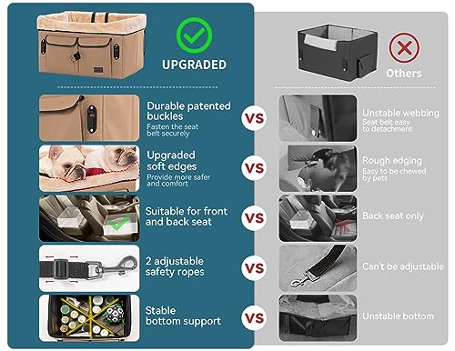 Dog Booster Car Seat for Medium Dog or 2 Small Dogs with Patent Buckles (Medium / Tan)