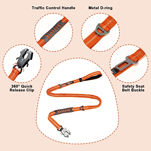 Tactical Shock Absorbing Bungee Dog Leash Heavy Duty (Neon Orange / Aviation aluminum)