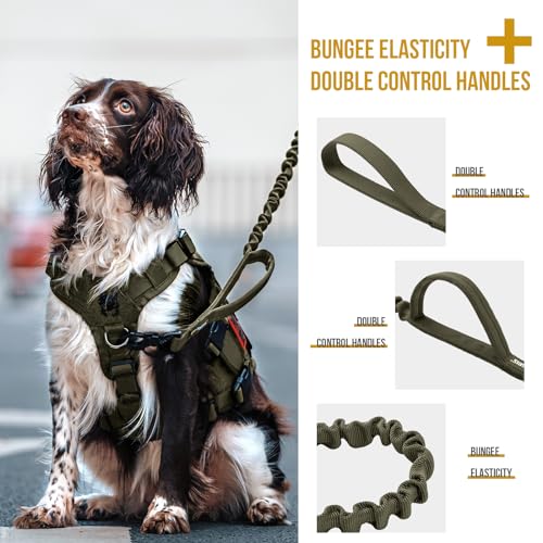Tactical Bungee Leash with 2 Handles Quick Release (Green / 85cm-118cm/33.5in-46.5in)