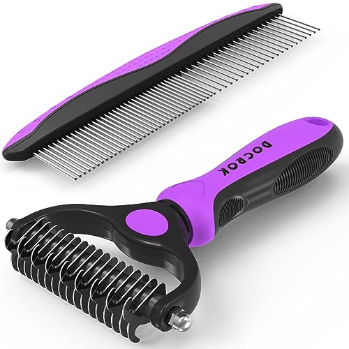 Pet Grooming Brush and Metal Comb Combo (Purple)