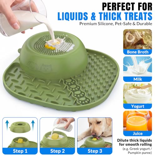 Slow Feeder Dog Bowl with Rotating Lick Ball Green (Green)