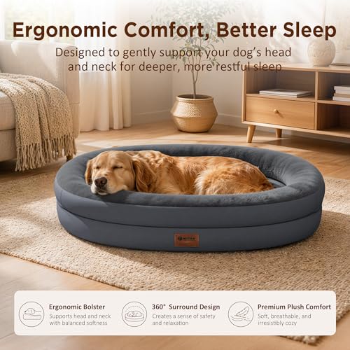 Waterproof Orthopedic Dog Bed for Medium Dogs (Dark Grey / 35"L x 25"W x 7"Th)