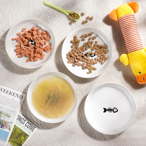 Ceramic Cat Bowls (basic dish，6 pack / fishbone+cat paw)