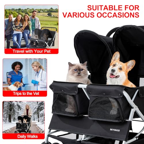 Double Pet Stroller for 2 Small Dogs & Cats (Black)