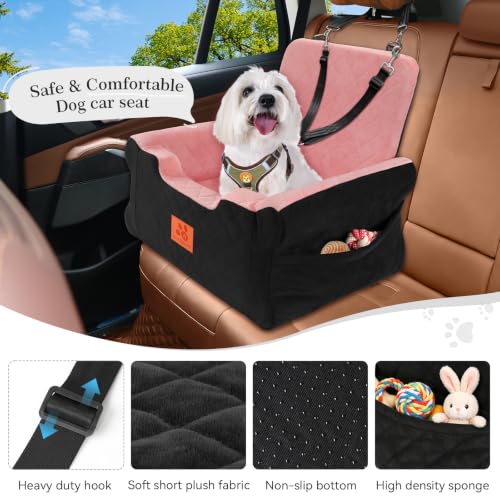 Dog Car Seat for Small Medium Dogs (Black-Pink)