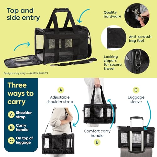 Pet Carrier Airline Approved with Spring Wire Frame (19.0"L x 11.8"W x 11.5"H / Black Lattice)