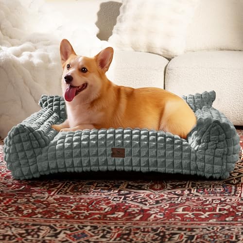 Cat Couch Bed with Fluffy Faux Rabbit Fur for Indoor Cats (Grey / Large: 36"L x 27"W x 10"Th)