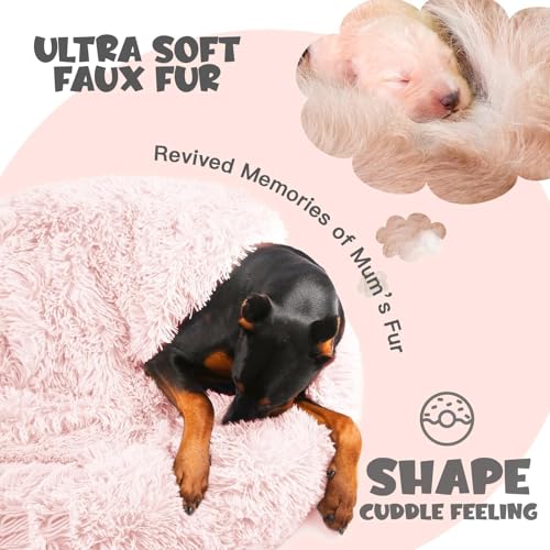 35in Covered Large Dog Bed with Blanket Attached Calming Burrow Pink (35.0"L x 35.0"W x 10.0"Th / Pink)