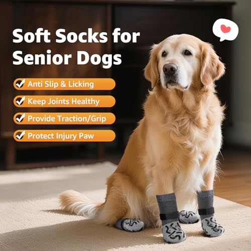 Non Slip Dog Socks for Hardwood Floor Senior Dogs Double Sided Grip (Large(Pack of 4))
