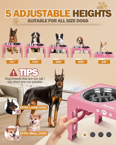 Elevated Dog Bowls for Medium Large Size Dogs (for Medium Large Dogs 1 Basic&1Slow Bowl / Pink)