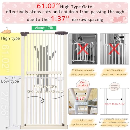 61.02" Extra Tall Pet Gate for Cat Dog 30.12" (61.02" H-cream / 30.12"-59.24" W)