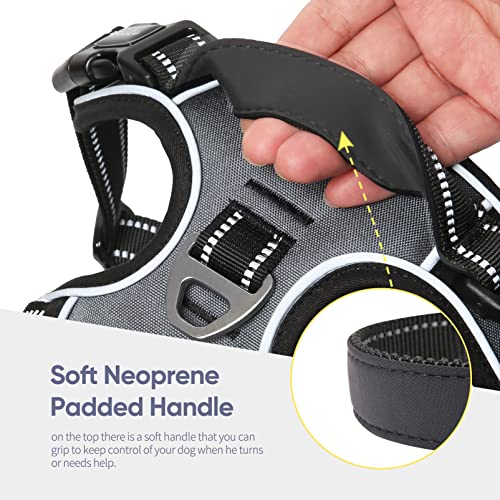 Dog Harness No Pull Adjustable Padded Reflective Harness for Small Medium Large Dogs with Handle for Walking Training (M / Grey)