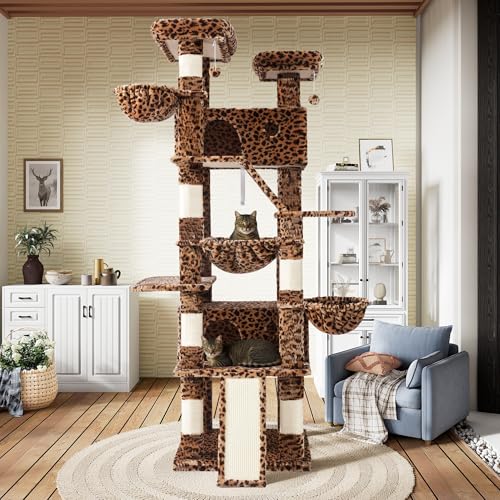 81in Multi Level Tall Cat Tree Tower for Indoor Kitties (Leopard Print)