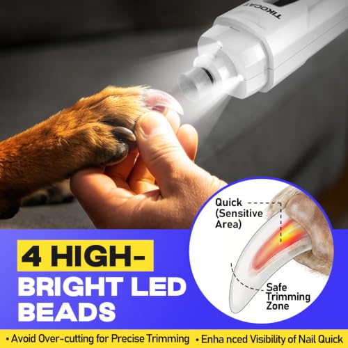 Whisper Quiet Dog Nail Grinder 50%More Power for Sensitive Dogs (White)