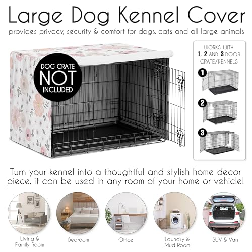 48in. Large Dog Crate Cover (Pink and Grey Watercolor / 48in. x 30.5in. x 32.5in.)