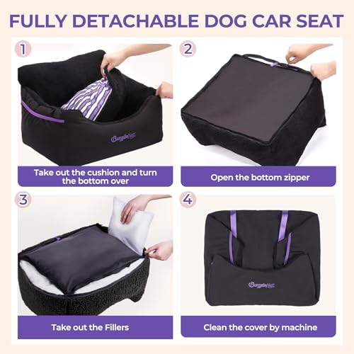 Dog Car Seat for Small Dogs & Cats Under 25 lbs (Black Purple / Small)
