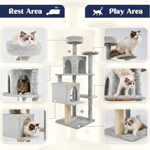 58.5inch Large Cat Tree Tower Condo for Indoor Cats (58.5in / Light Grey)