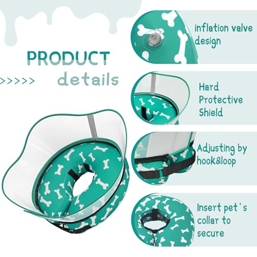 Raised Inflatable Dog Cone Collar to Stop Licking (T Bone Green / XXL(Neck 18.5"-23.5"))