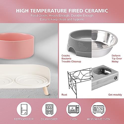Elevated Ceramic Dog Bowl Set (Pink / Medium)