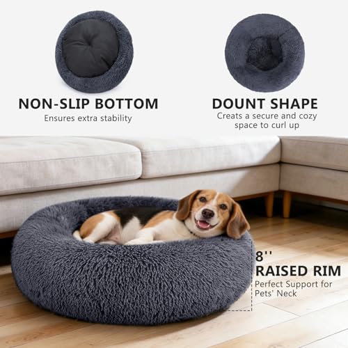 Orthopedic Dog Bed Comfortable Donut Cuddler Round Pet Beds Ultra Soft Washable Dog and Cat Cushion Bed (M(30’’x 30’’) / Dark Gray)