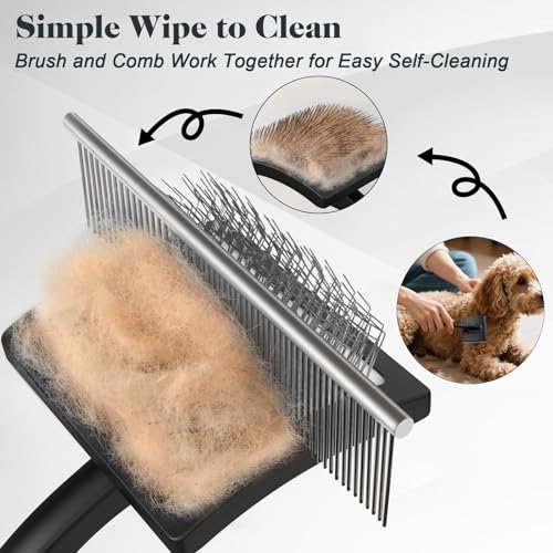 2PCS Slicker Brush for Dogs & Pet Comb (Black / Large)