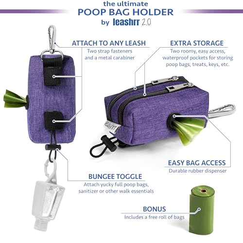 Dog Poop Bag Holder for Leashes and Treat Holder with 2 Waterproof Pouches (Pink)
