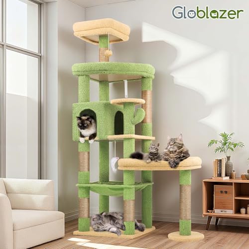 65in Cactus Sturdy Cat Tower for Indoor Large Cats (65inch / Green)