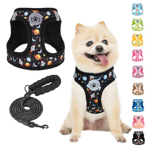 Dog Harness Medium Sized and Leash Set (Medium(Chest Girth 16" - 18") / Black Planet)